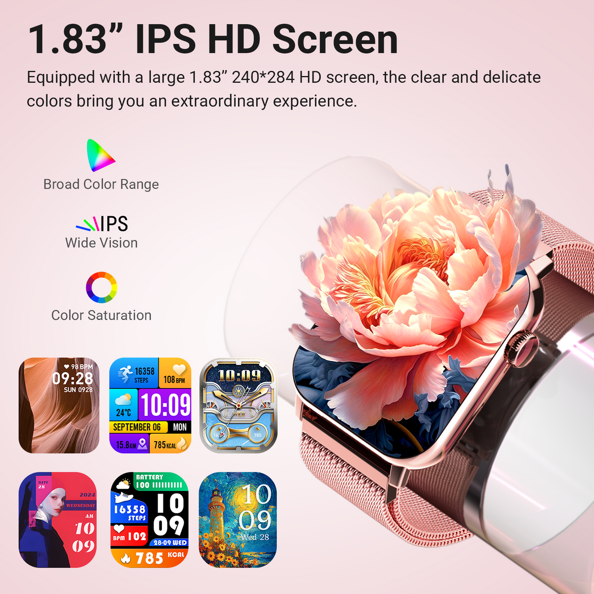 FPZMIU 1.83'' HD Fitness Smart Watch 3 Bands for Men Women,IP68 Waterproof Fitness Wrist Watch Compatible with Iphone Android