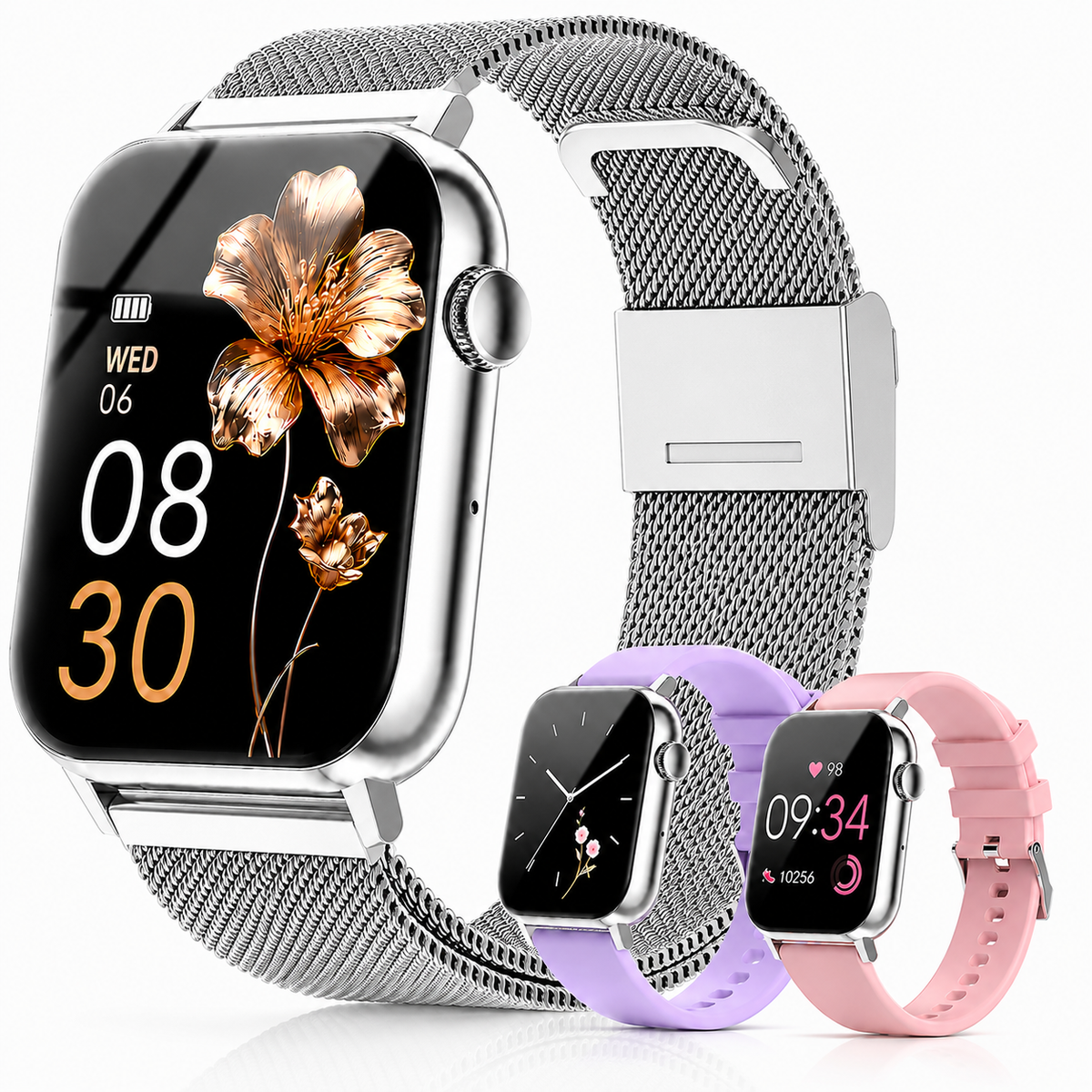 FPZMIU 1.83'' HD Fitness Smart Watch 3 Bands for Men Women,IP68 Waterproof Fitness Wrist Watch Compatible with Iphone Android