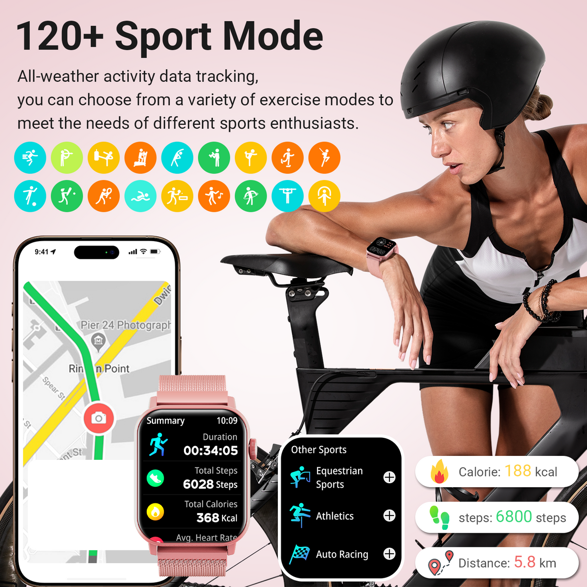 FPZMIU 1.83'' HD Fitness Smart Watch 3 Bands for Men Women,IP68 Waterproof Fitness Wrist Watch Compatible with Iphone Android