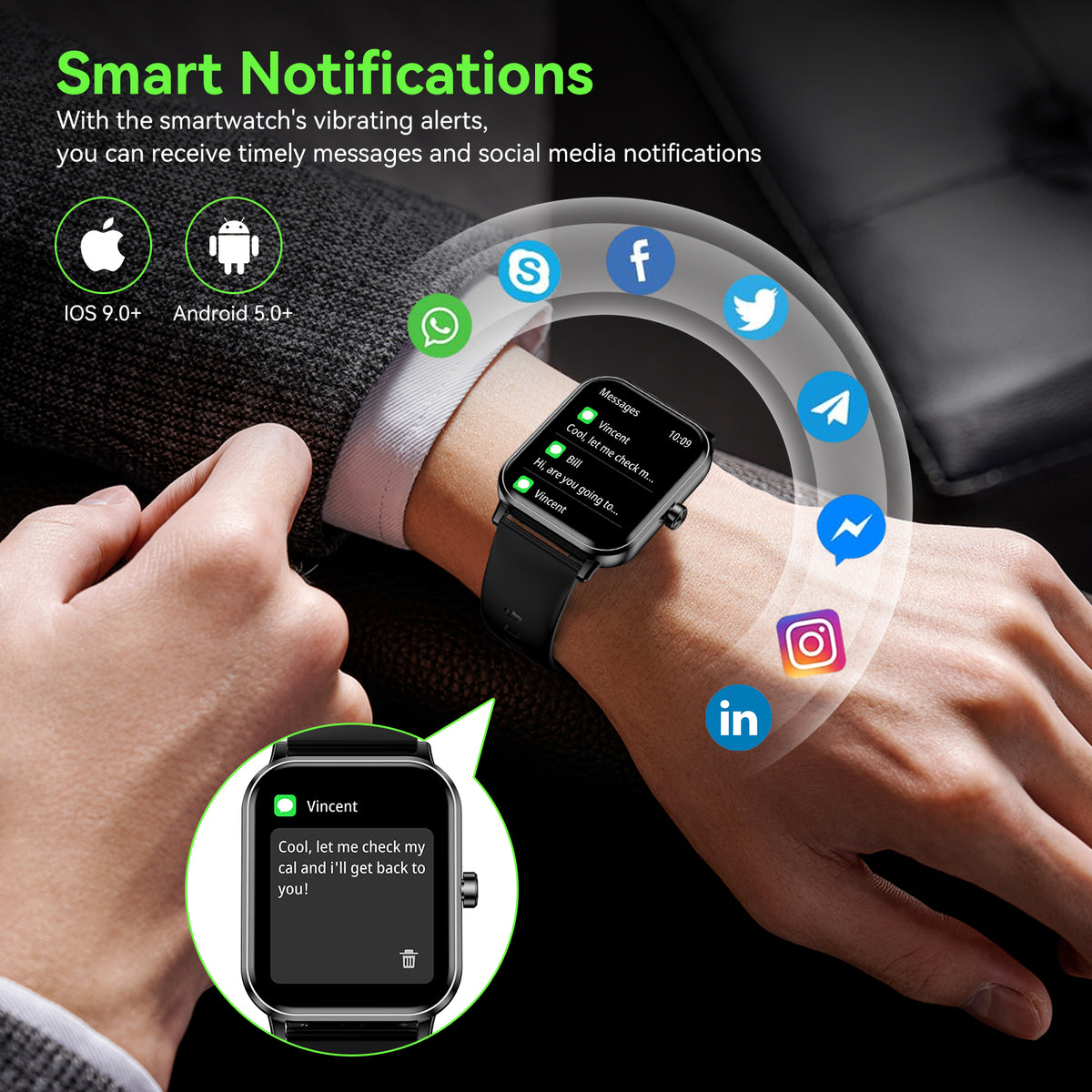 FPZMIU Smart Watch for Men Women ,1.85" HD Touch Screen Smart Watches,130+ Sport Modes Fitness with Android and IPhone