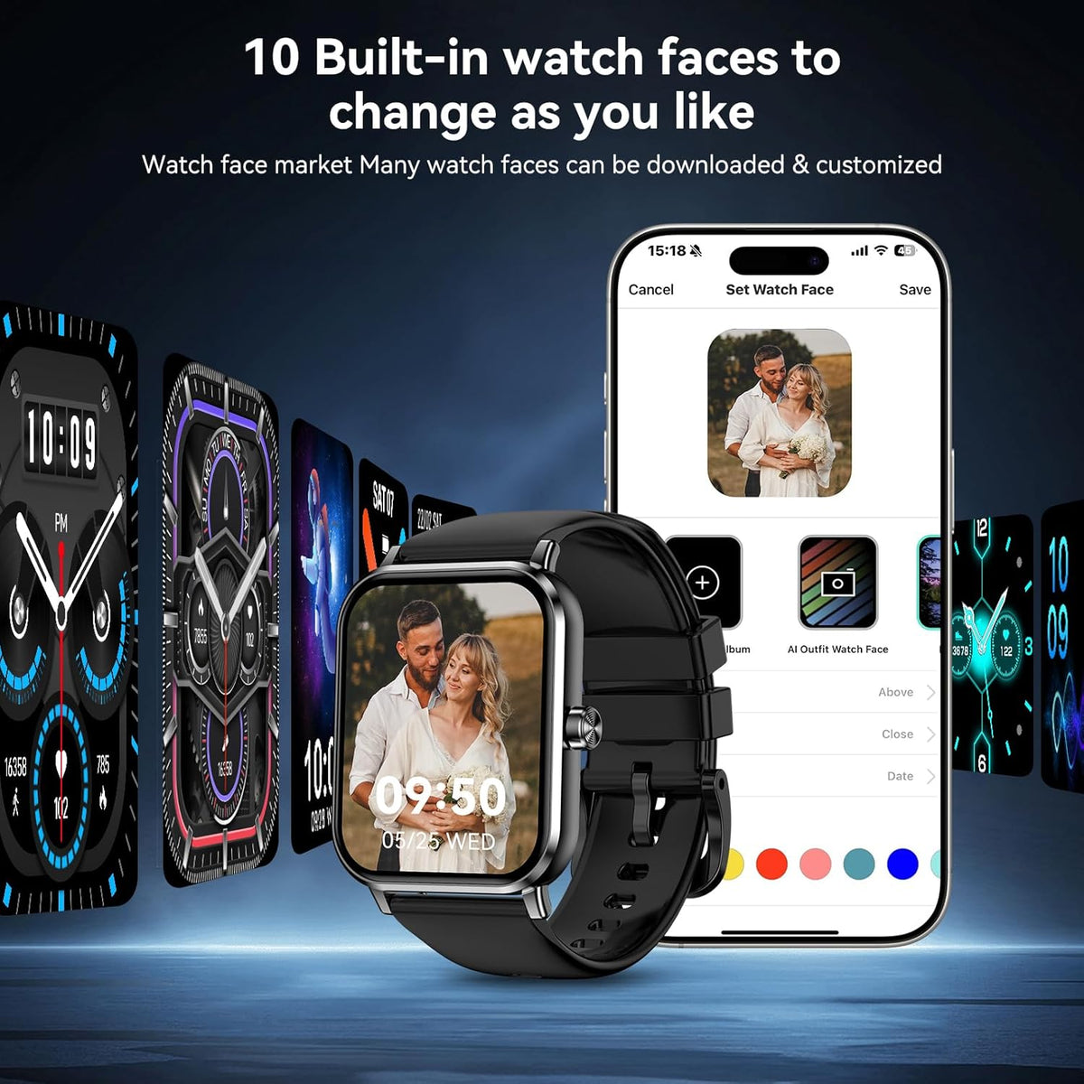 FPZMIU 1.83" Display Smart Watch, High-Definition Fitness Watch with Always-On Touchscreen for Men Women