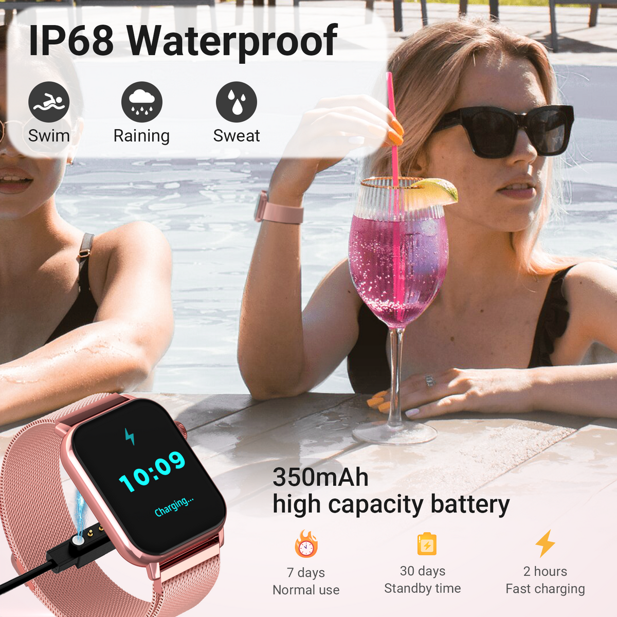 FPZMIU 1.83'' HD Fitness Smart Watch 3 Bands for Men Women,IP68 Waterproof Fitness Wrist Watch Compatible with Iphone Android