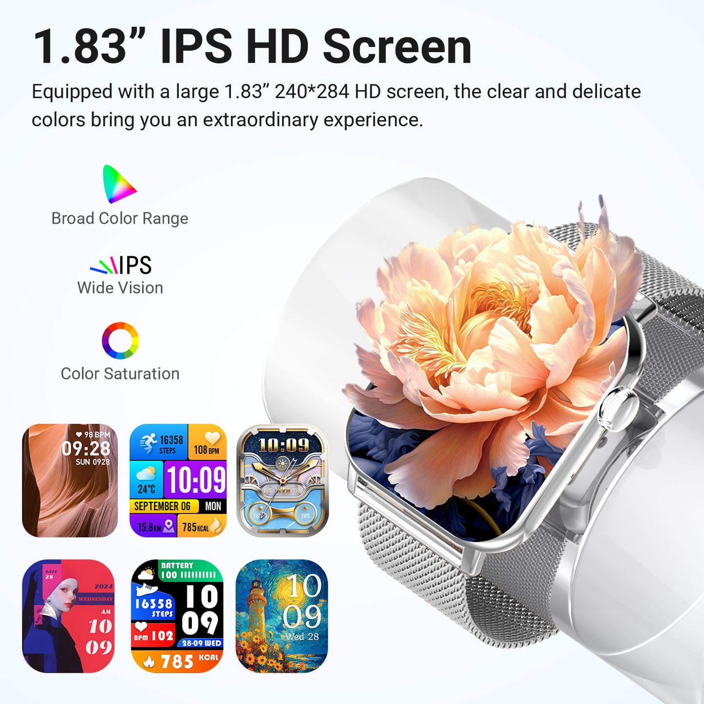 FPZMIU 1.83'' HD Fitness Smart Watch 3 Bands for Men Women, Bluetooth Dial /Answer Calls, 10 Days Standby Time, IP68 Waterproof Fitness Wrist Watch Compatible with iPhone Android