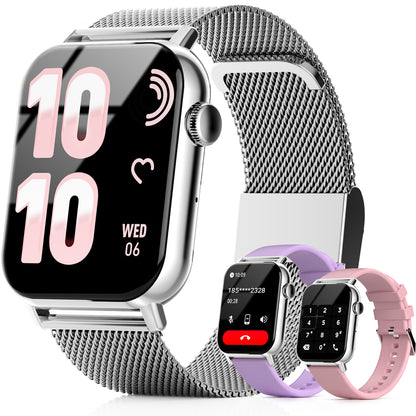 FPZMIU 1.83'' HD Fitness Smart Watch 3 Bands for Men Women, Bluetooth Dial /Answer Calls, 10 Days Standby Time, IP68 Waterproof Fitness Wrist Watch Compatible with iPhone Android