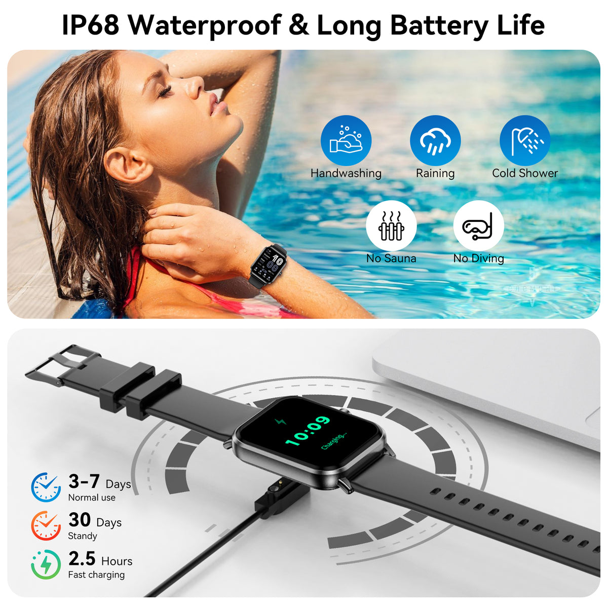 FPZMIU 1.85"Smart Watch, Fitness Tracker with Heart Rate Monitor & Step Counter